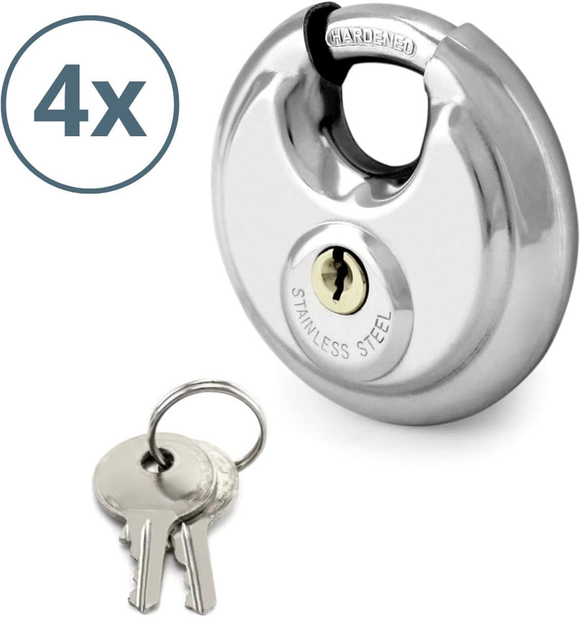 Hangslot - 4x Discusslot - 80mm - Extra Sterk Staal - Sloten - Discus Slot - 4 STUKS - Rond Ringslot - Sleutelslot - Hangsloten - Slot met Sleutel - Rond 4