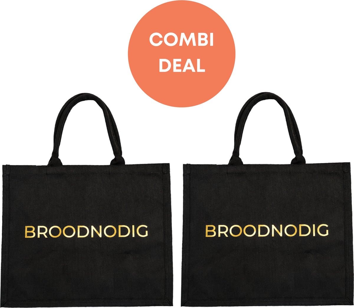 Broodnodig® - 2PACK Stevige en Ruime Boodschappentas - van 100% Gerecyclede PET-flessen - Shopper - 41x35cm - 30 KG Draaggewicht - Zwart