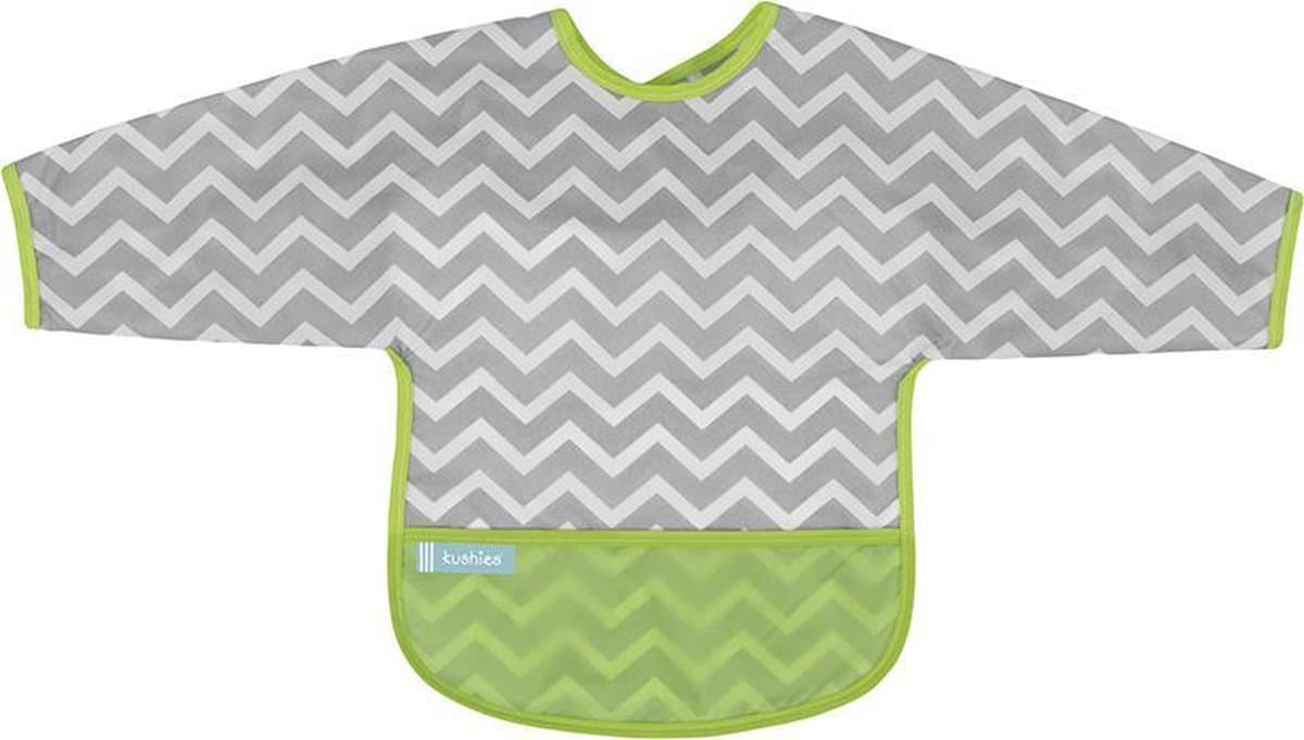 Kushies - Slabbetje -Waterdichte slab - met mouw - Zigzag grijs - 6 t/m 12 maanden