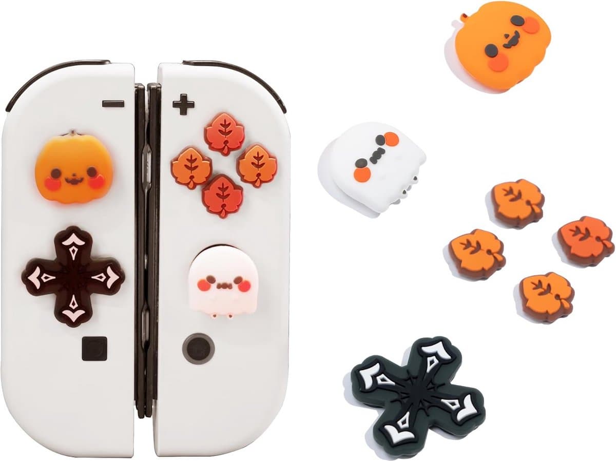4x Siliconen Thumb Grips voor Switch, OLED & Lite Joysticks - Antislip Controller Caps Pompoen & Spookjes