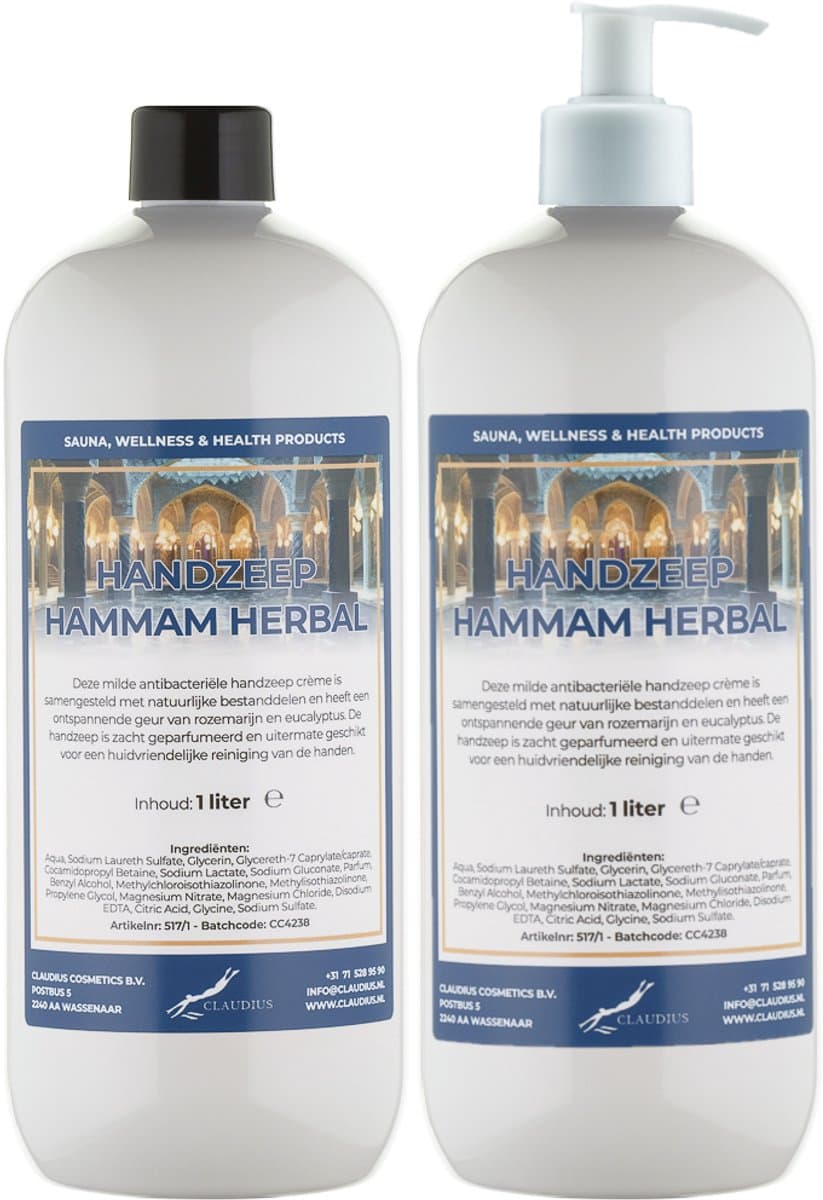 Handzeep Hammam Herbal 1 liter - set van 2 stuks - met gratis pomp - Voordeelverpakking