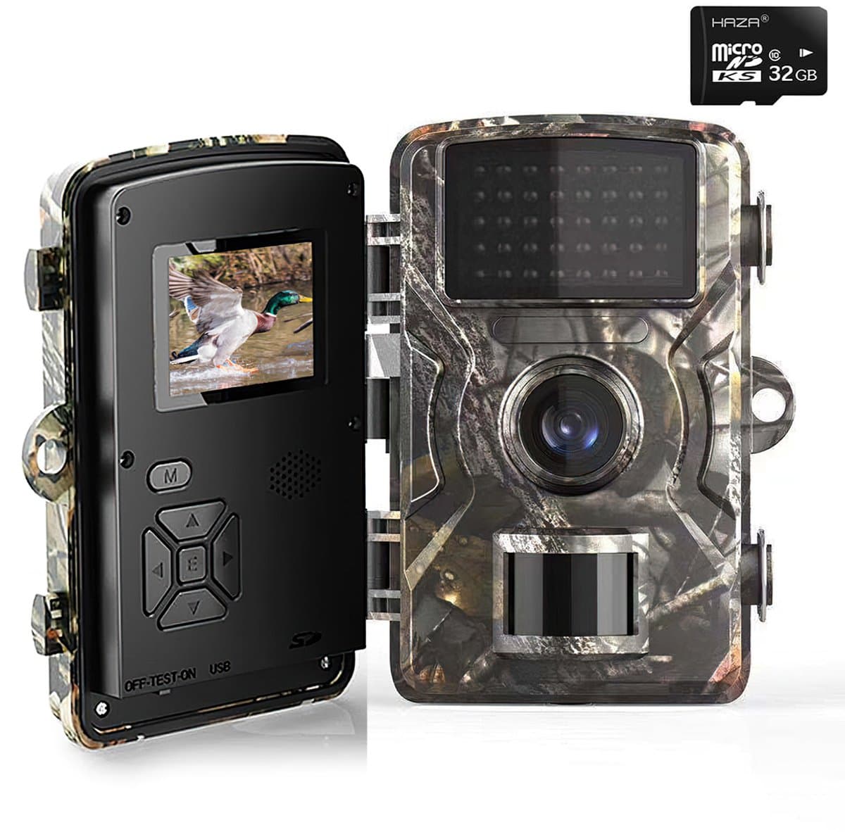 Wildcamera 2.7K, 58MP Full HD, met bewegingssensor, nachtzicht, 32GB SD-kaart, 0,1 s triggersnelheid, IP66 waterdicht, timelapse, voor dieren