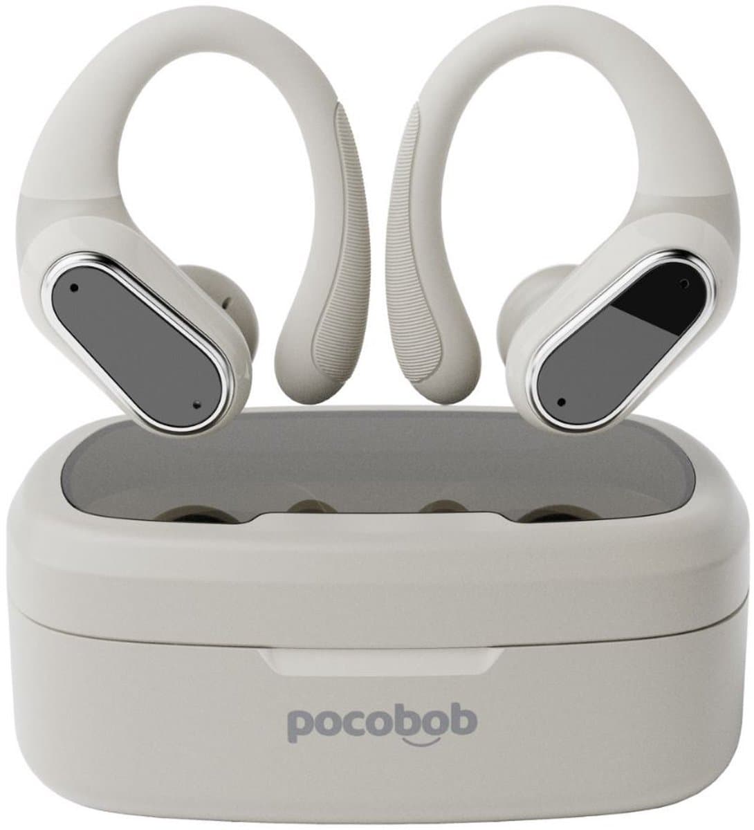 pocobob SP - draadloze sport oordopjes - Beige - hardloop oortjes met oorboog achter oor - bluetooth oordopjes hardlopen