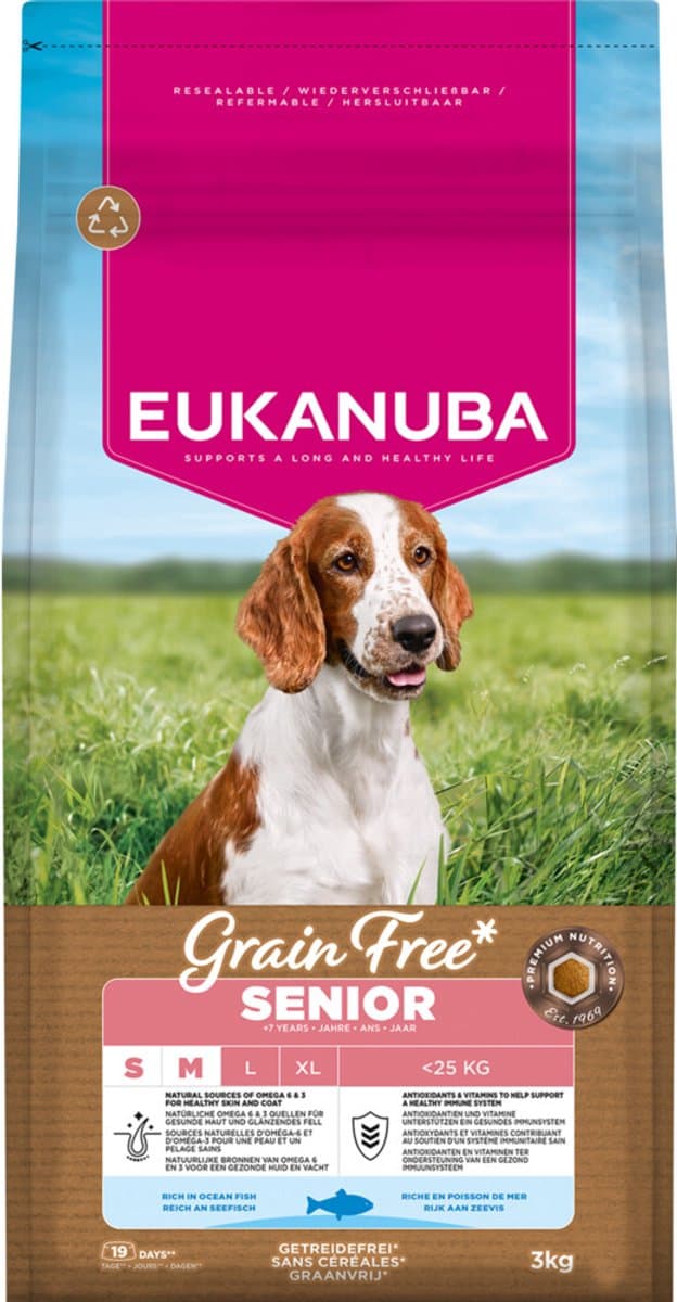 Eukanuba Graanvrij Senior Hondenvoer voor Kleine en Middelgrote Rassen Vis uit de Oceaan 3 kg