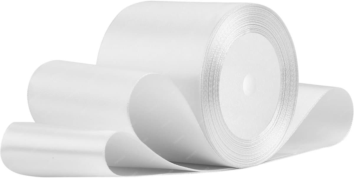 Wit satijnen lint voor geschenkverpakkingen, boeketten en bruiloftdecoratie - 75 mm x 22 meter