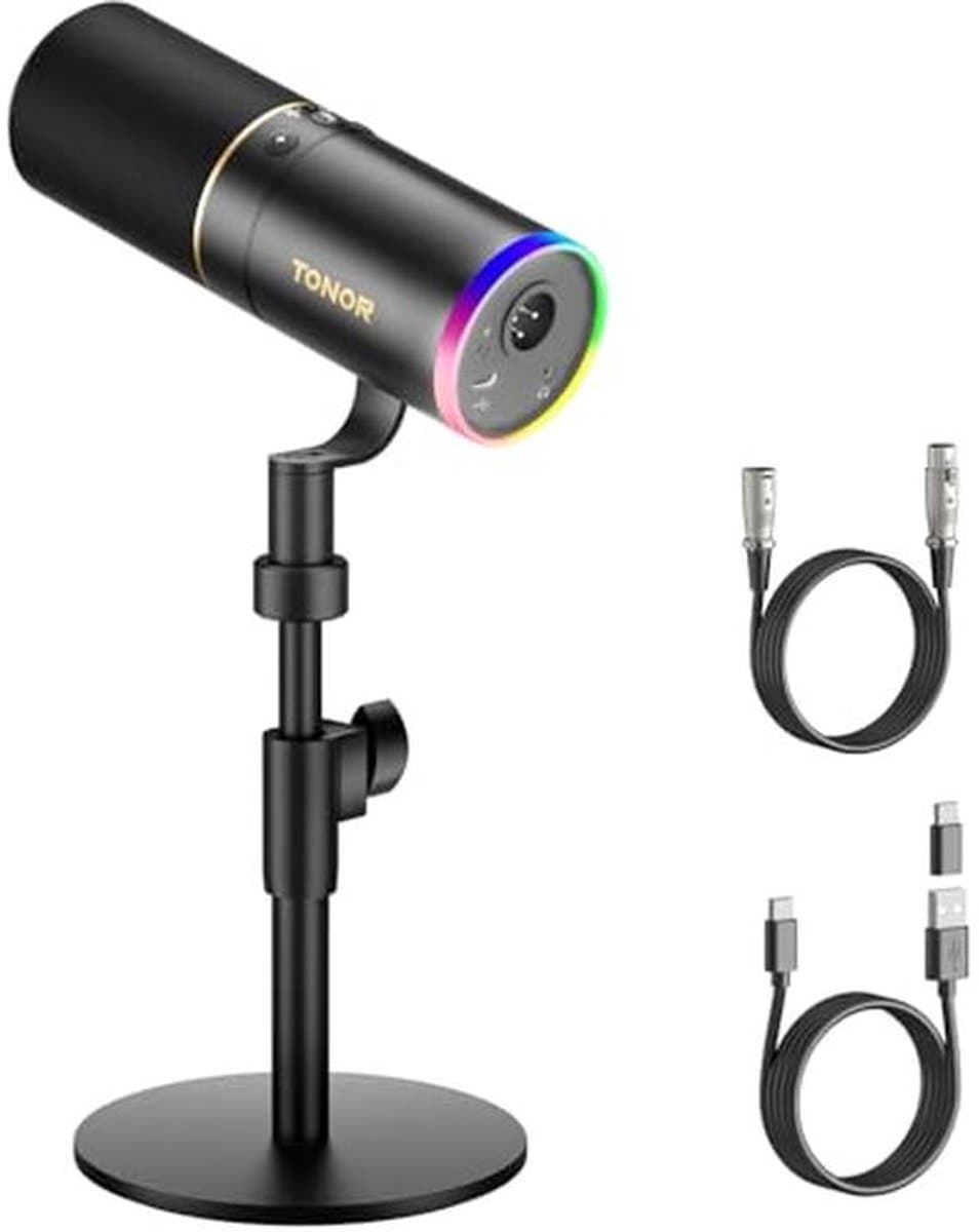 Dynamische Gaming Microfoon voor Podcasten en Streaming met RGB Licht, Mute Knop en Koptelefoon Aansluiting