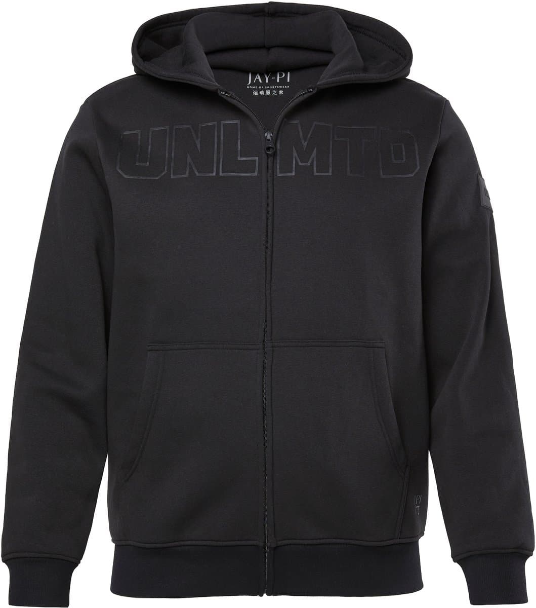 JAY-PI - Heren - Trainingsjack fitness sweatstof capuchon - Zwart - Maat XXL