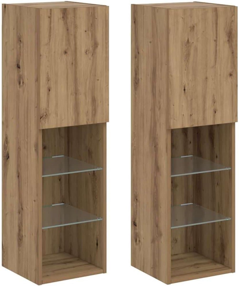 Set van 2 Wandmeubels met LED Verlichting - Zwevende TV Kast en Opbergmeubel