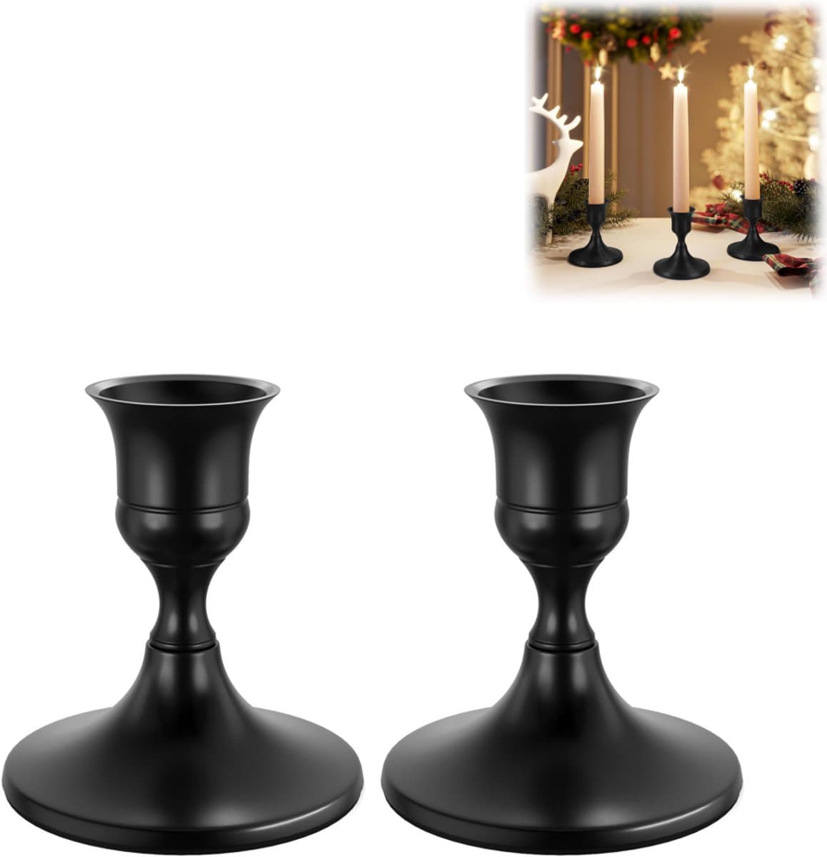 2 stuks - Kandelaars - Metalen kandelaars - Minimalistische stijl - Ideaal voor romantische tafels, bruiloftdecoraties, kaarsen - zwart