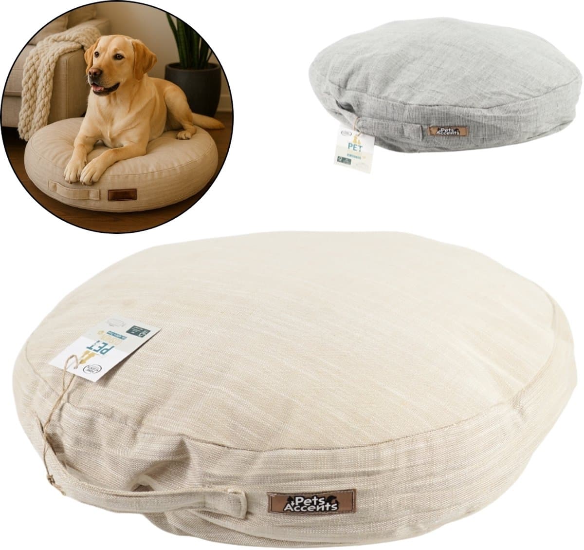 Pets Accents Hondenkussen Rond 50 cm – Grijs – Comfortabel Dierenkussen