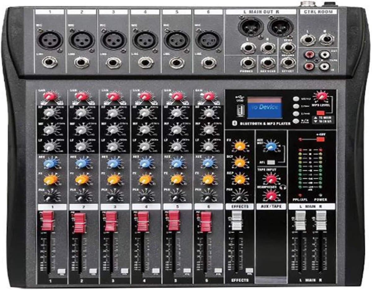 Professionele 6 Kanaals Audiomixer voor Studio en Live Optredens met Bluetooth en USB