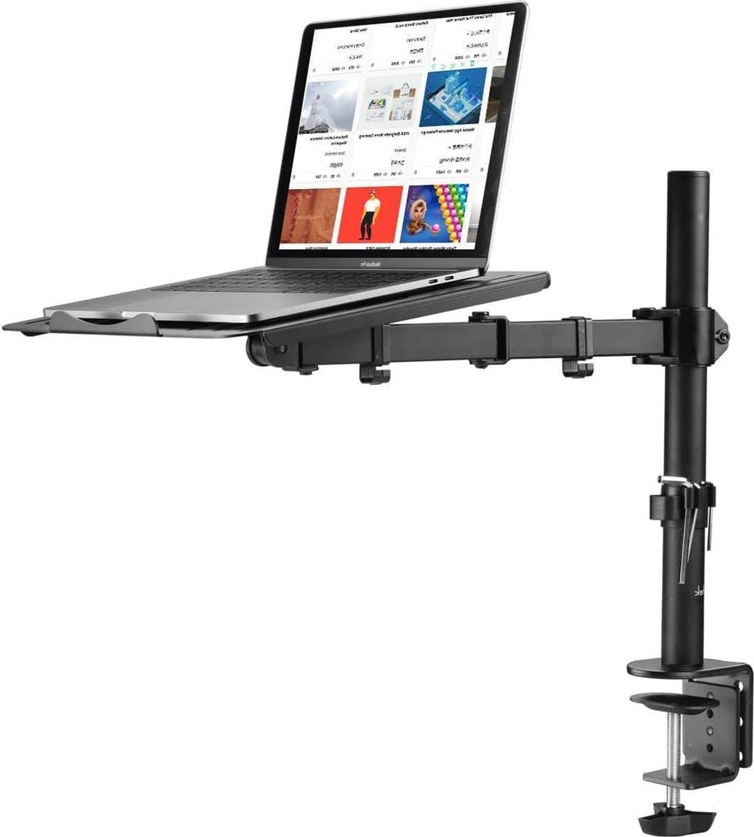 Monitor Arm met Laptoplade voor 13-27 inch Schermen - Tot 15.6 inch Notebook - C-Clamp/Grommet Base