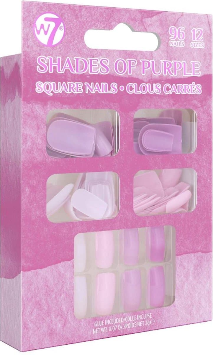 W7 96 Square Nails - Shades Of Purple