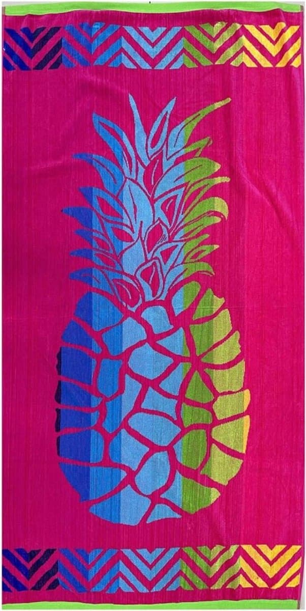 Ananas strandhanddoek - 90 x 170 cm - kleurrijk motief - absorberend - kinderen en volwassenen - strand en zee.