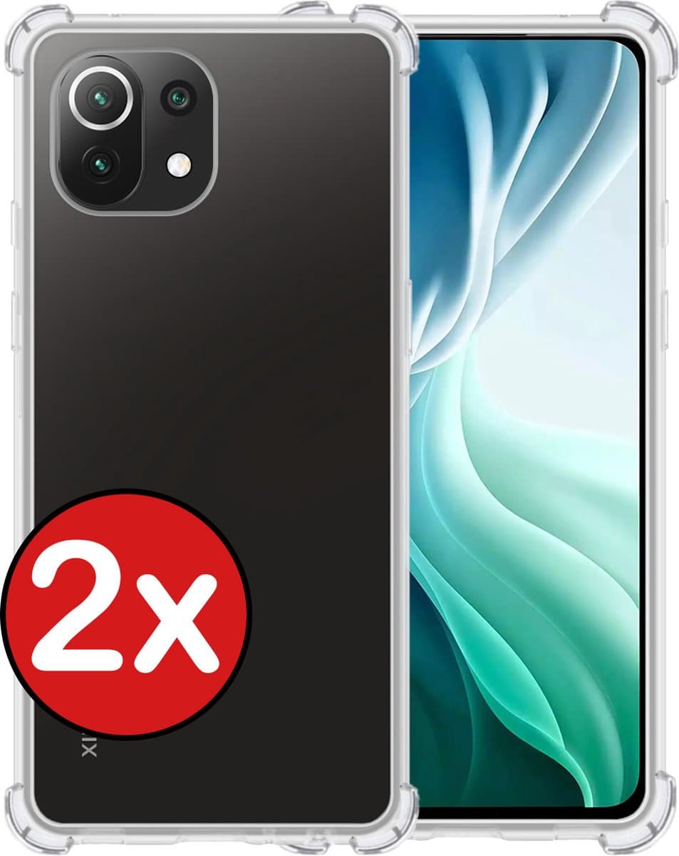 Hoesje - 2 Stuks - Geschikt voor Xiaomi 11 Lite 5G NE - Sterk & Shockproof - Back Cover - Siliconen Case - Telefoon Hoes Shock Proof - Telefoonhoes - Transparant