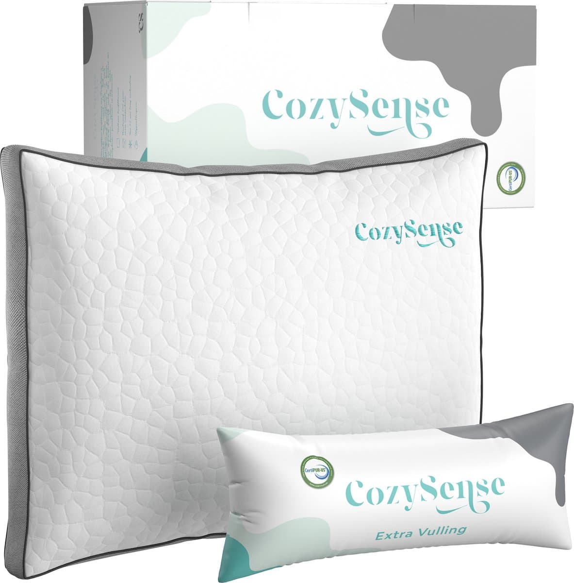 CozySense® Hoofdkussen - Traagschuim - Slaapkussen Nekklachten - Versnipperd Traagschuim + Micro-Vezels - Verkoelende Technologie - Vulbaar - Inclusief Extra 250g Schuim - Perfect voor Zij, Buik en Rug Slapers