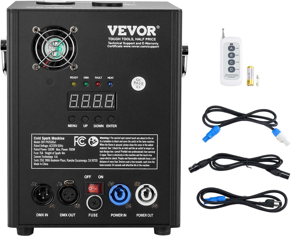 VEVOR Spark Machine 500W Pyrotechniek Machine Aluminium Vuurwerk Machine DMX Controller Verstelbaar 2-4m Koude Spark Machine 7 min per Herladen Ideaal voor Bruiloft, DJ Show, Feesten