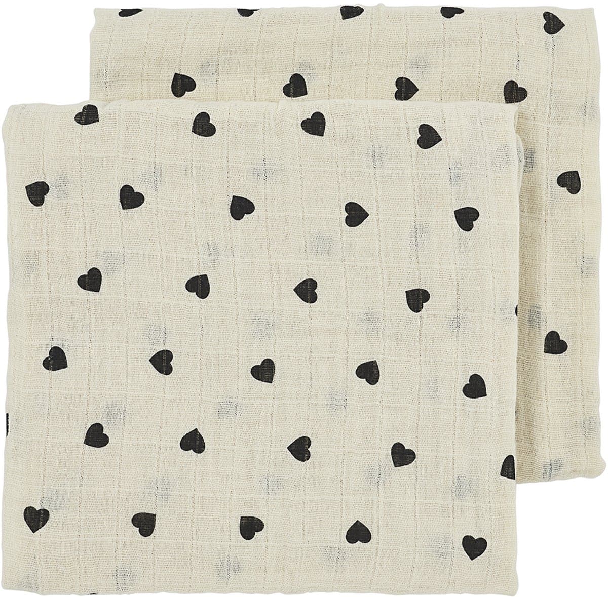 Meyco Baby Sweet Heart pre-washed hydrofiele doeken - 2-pack - pre-washed hydrofiel - soft sand/black - 70x70cm