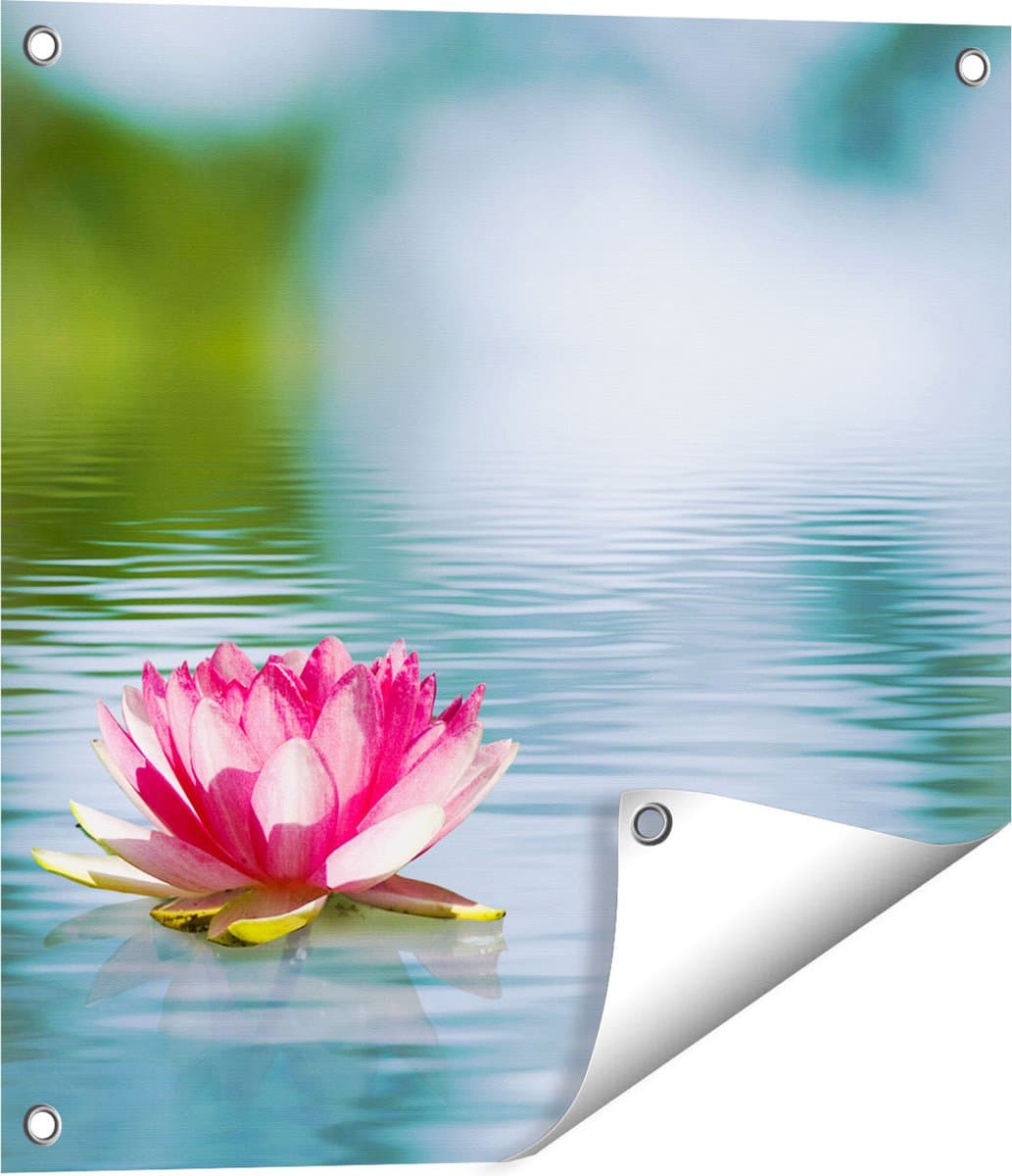 Gards Tuinposter Roze Lotusbloem op het Water - 50x50 cm - Tuindoek - Tuindecoratie - Wanddecoratie buiten - Tuinschilderij