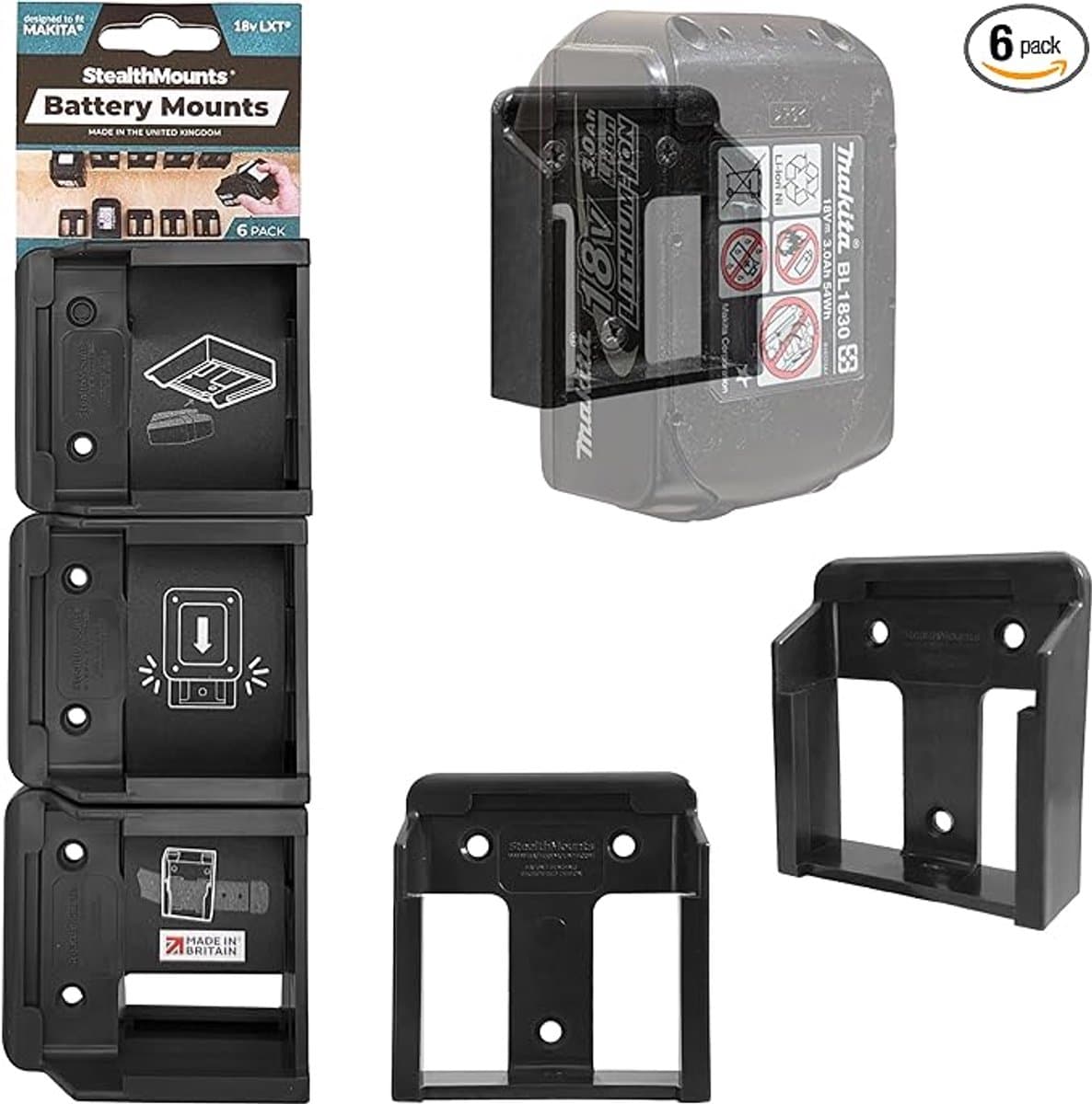StealthMounts BM-MK18-6 Accuhouder voor Makita 18V LXT - Zwart - 6-pack