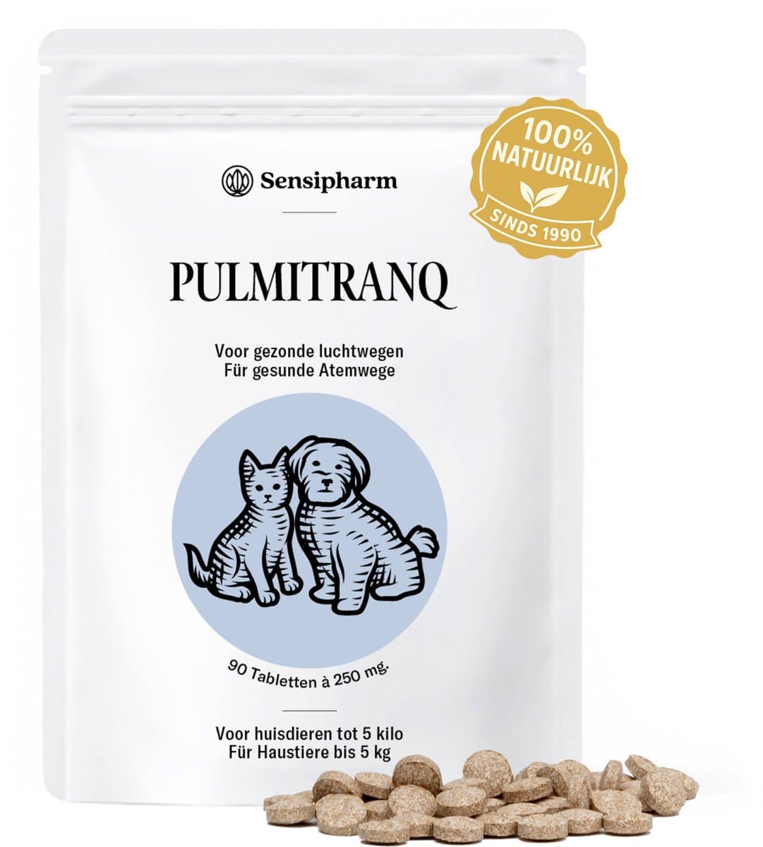 Sensipharm® Pulmitranq 250 mg - Luchtwegen Kat & Hond Supplement bij Hoesten & Kennelhoest - 90 Tabl.