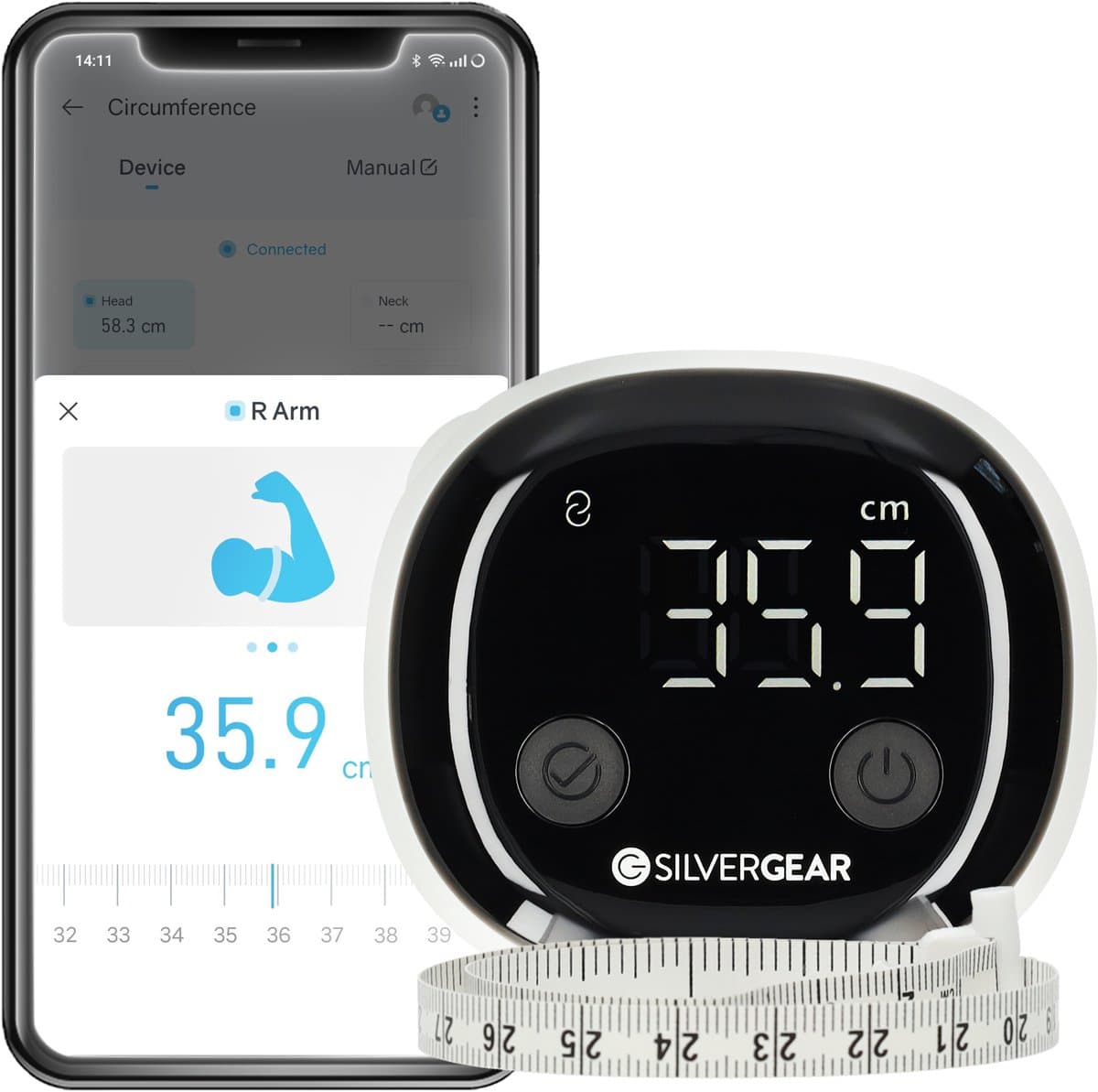Meetlint Lichaam - Omtrekmeter - Body Mass Tape - Slimme Omvangmeter Met App - Rolmaat - Lintmeter - Silvergear