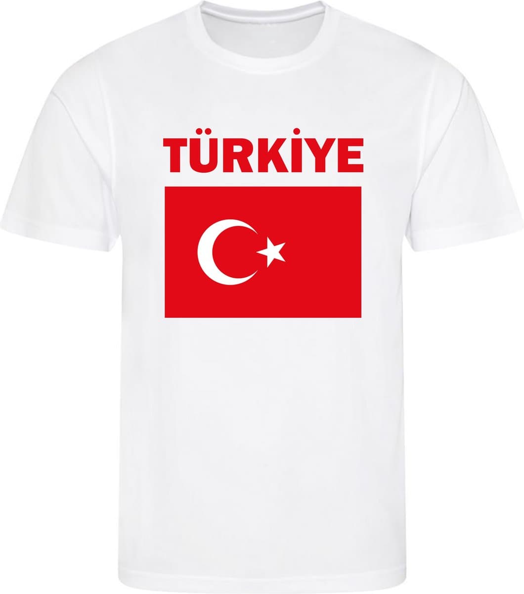 Turkije - Turkey - Türkiye - T-shirt Wit - Voetbalshirt - Maat: 158/164 (XL) - 12 - 13 jaar - Landen shirts