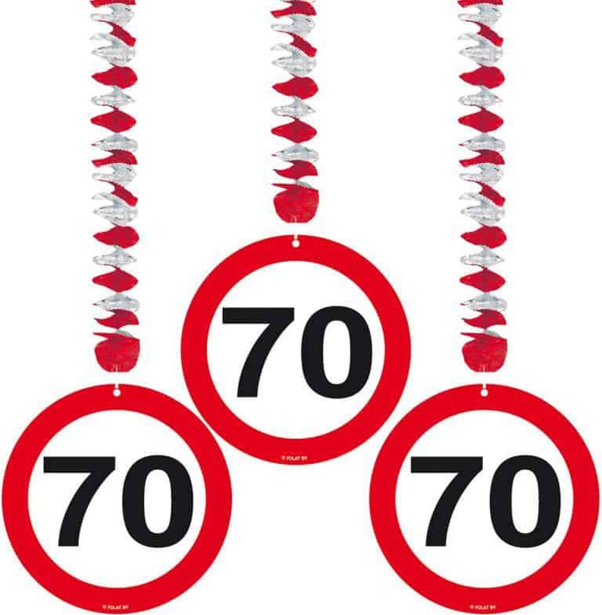 Folat - Hangdecoratie verkeersbord 70 (3 stuks)