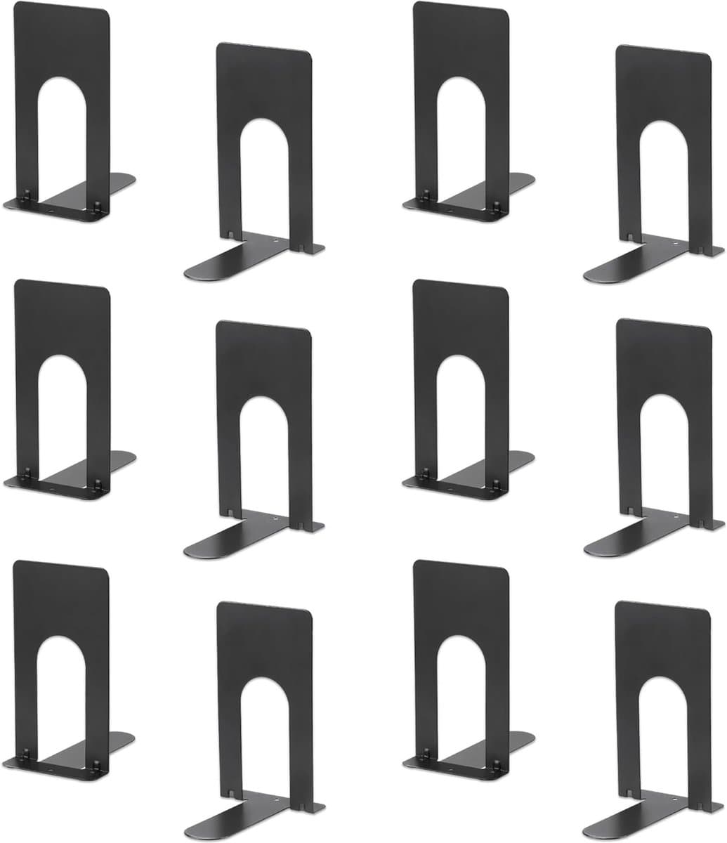 Boekensteunen van Metaal - 6 Paar Zwarte Boekensteunen van Hoge Kwaliteit voor Boeken, DVD's en Tijdschriften