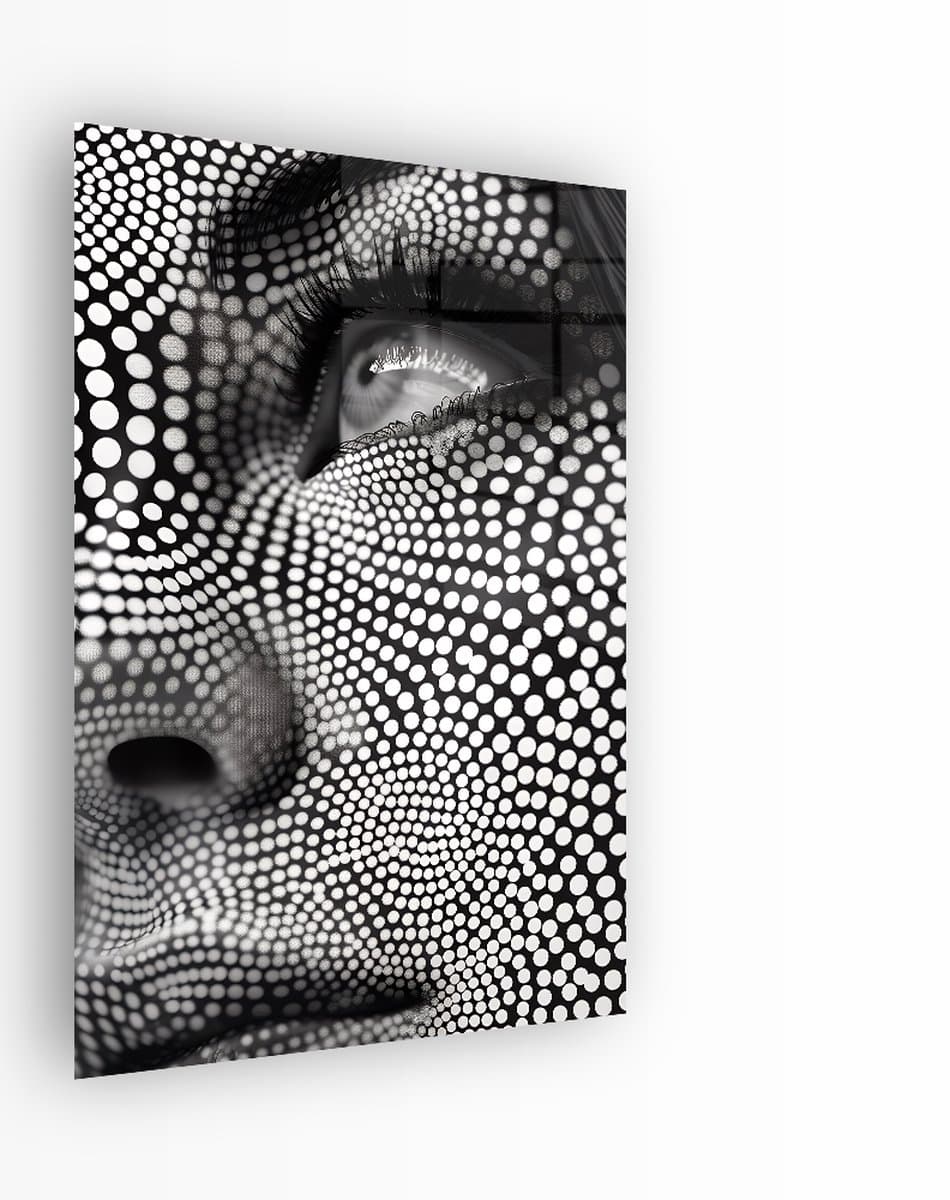 Indoorart - Glasschilderij Dot Art Woman 60x90 CM - Afbeelding op plexiglas - Inclusief montagemateriaal