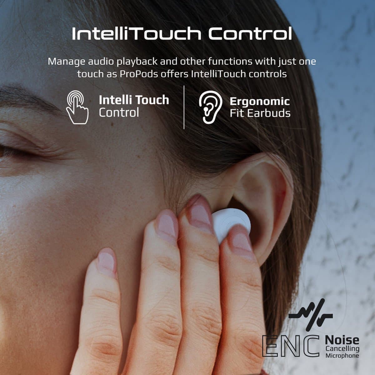 ProMate® ProPods - True Wireless Earbuds - Actieve Ruisonderdrukking - IntelliTouch Bediening - Bluetooth 5.3 - 25 Uur Speeltijd - Ergonomisch Ontwerp - Hoge-Fidelity Audio - Waterbestendig - IPX5 - Comfortabel en Duurzaam - Wit