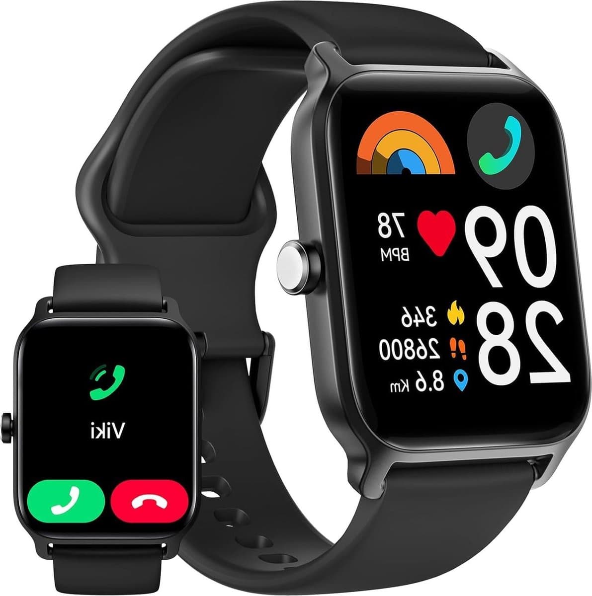 Smartwatch met Bluetooth-oproep en Alexa - Waterdicht - 100+ Sport Modi - Hartslagmeter - Stappenteller - 100+ Wijzerplaten - Zwart - Voor Heren en Dames - Android IOS IP68, 18inch