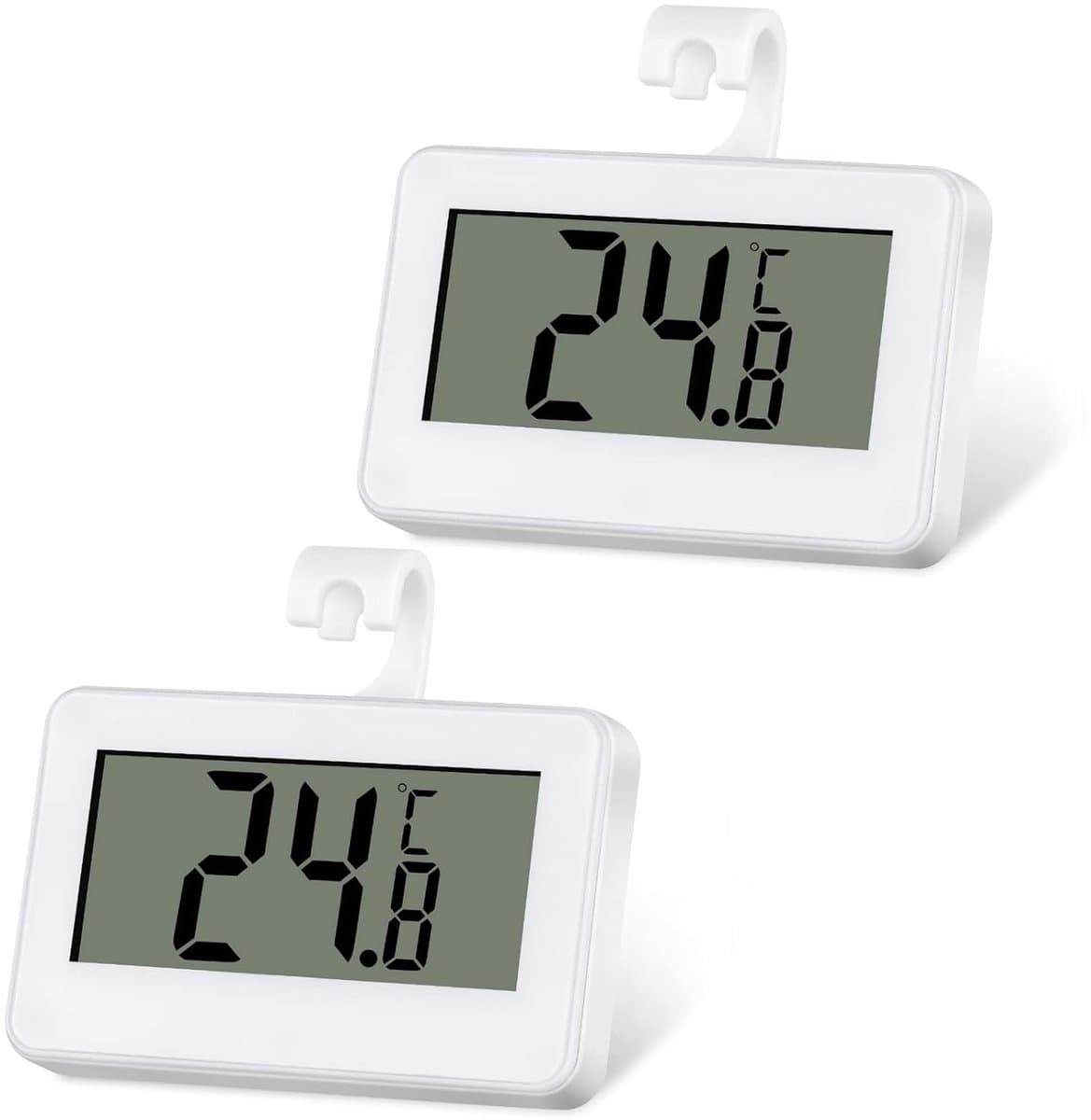 Koelkast Thermometer - Diepvriesmeter Digitaal - Temperatuur Bewaken - Drie Plaatsingsmodi - 2 Stuks - Wit Grijs