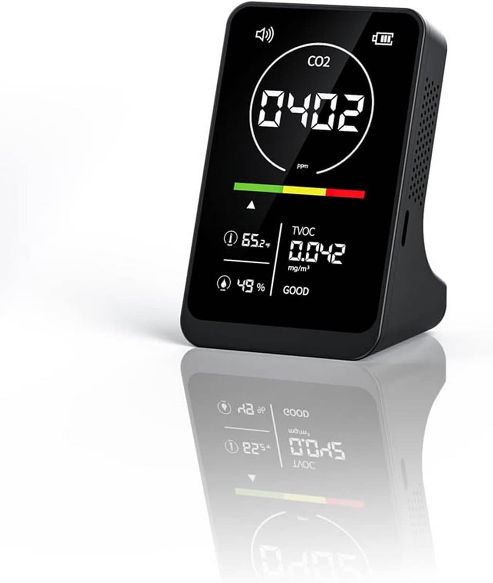 CO2 Detector - Luchtkwaliteit Monitor - Binnenklimaat Meten - Geavanceerde Sensor - 2500 mAh Batterij - Zwart