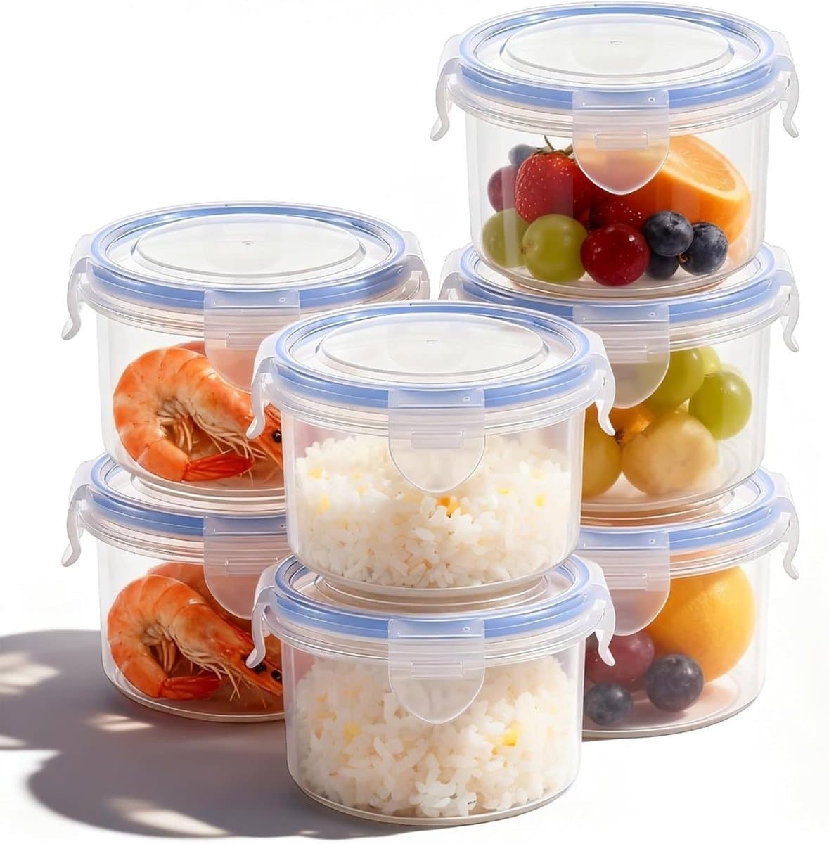Set van 7 Opbergdozen met Deksel, 300 ml Luchtdichte Plastic Dozen voor Vriezer en Koelkast, Ideaal voor Voedselopslag en Organisatie