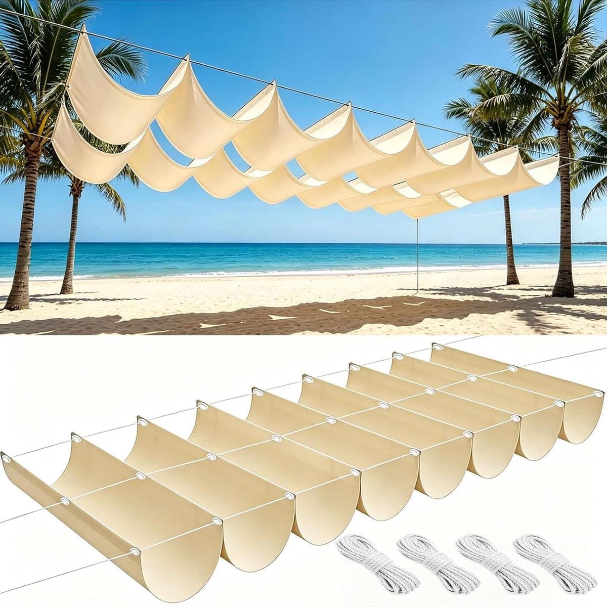 Zonwering Pergola Golf - Waterdicht Scherm - Terras Afdekken - Hoge UV Bescherming - 1.7 x 15.5 m - Creme