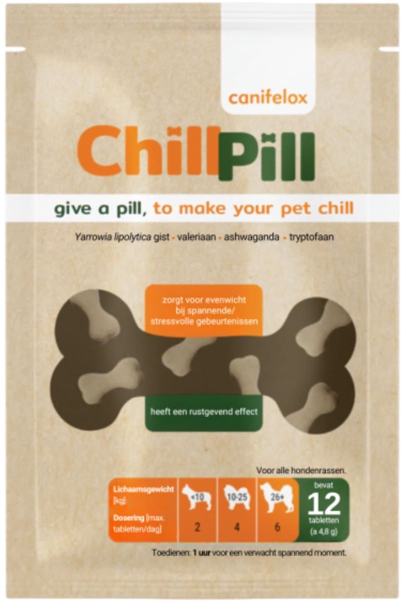 Canifelox ChillPill – Kalmerend Supplement voor Honden – Ondersteunt Ontspanning bij Stress & Onrust – Met Tryptofaan, Valeriaan & Ashwagandha