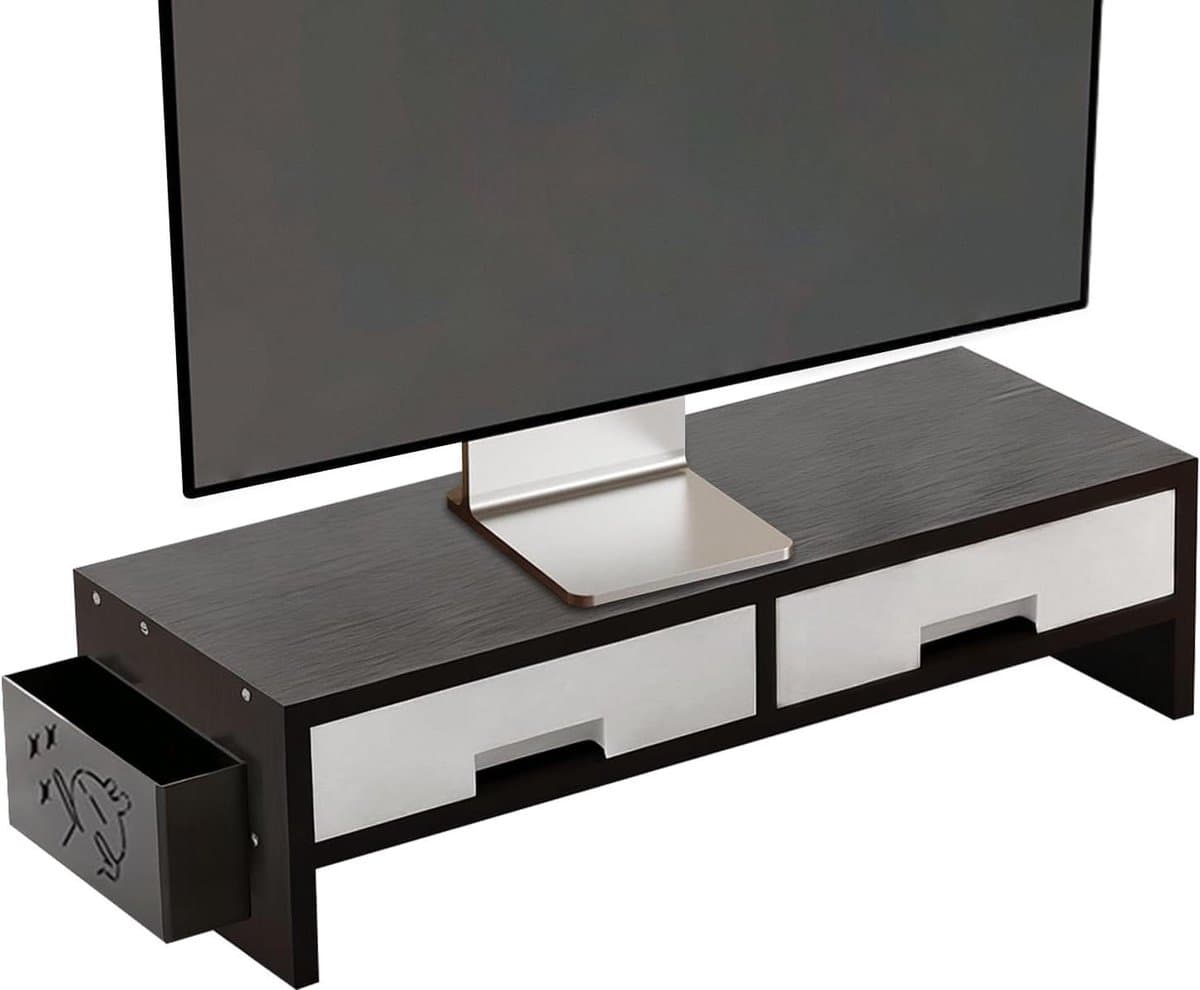 Monitor Verhoger - Bureaublad Organizer - Werkplek Organiseren - Dubbele Lade - 13.5 cm Hoogte - Zwart
