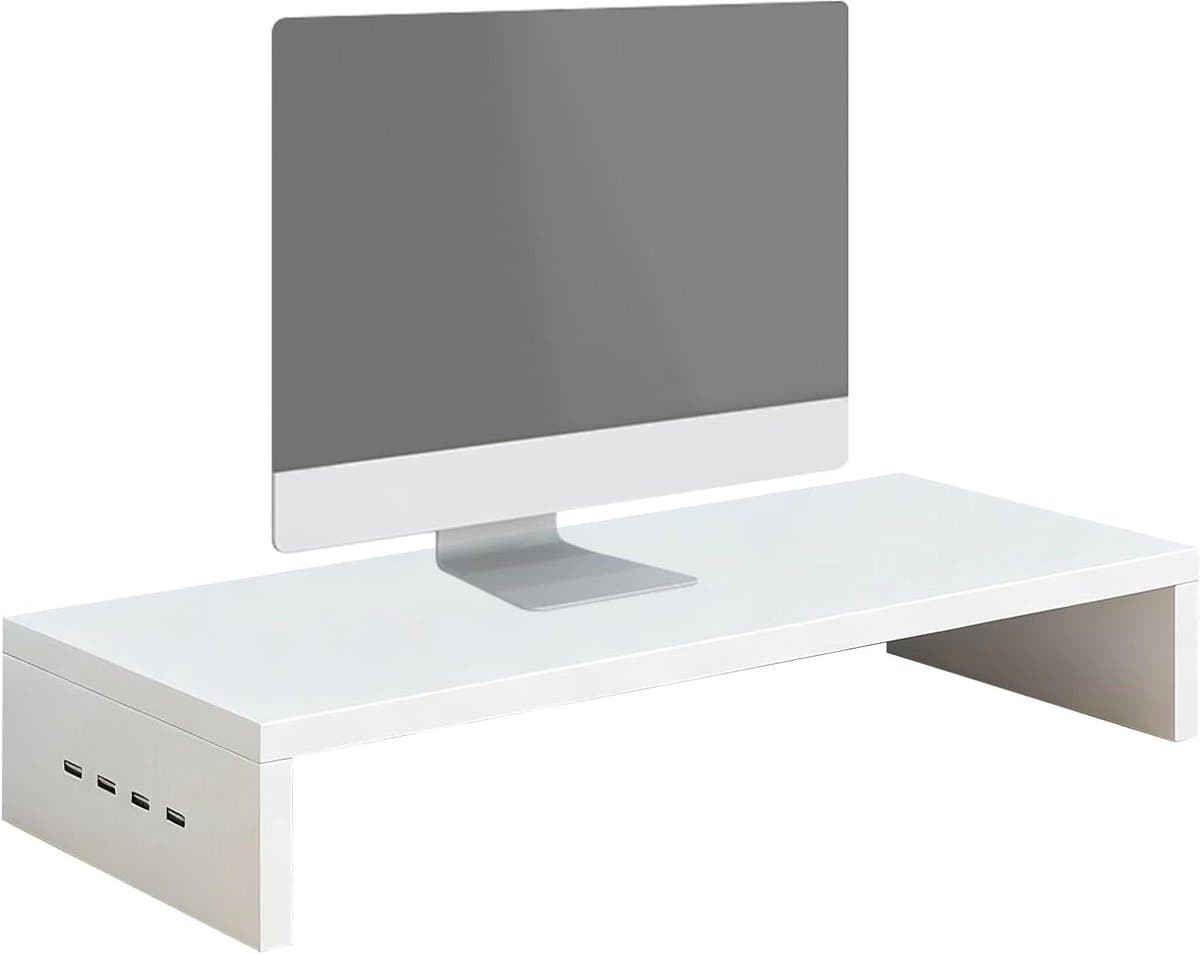 Monitor Verhoger - Bureau Organizer - Werkplek Verbeteren - Met 4 USB Poorten - 50 cm Lengte - Wit