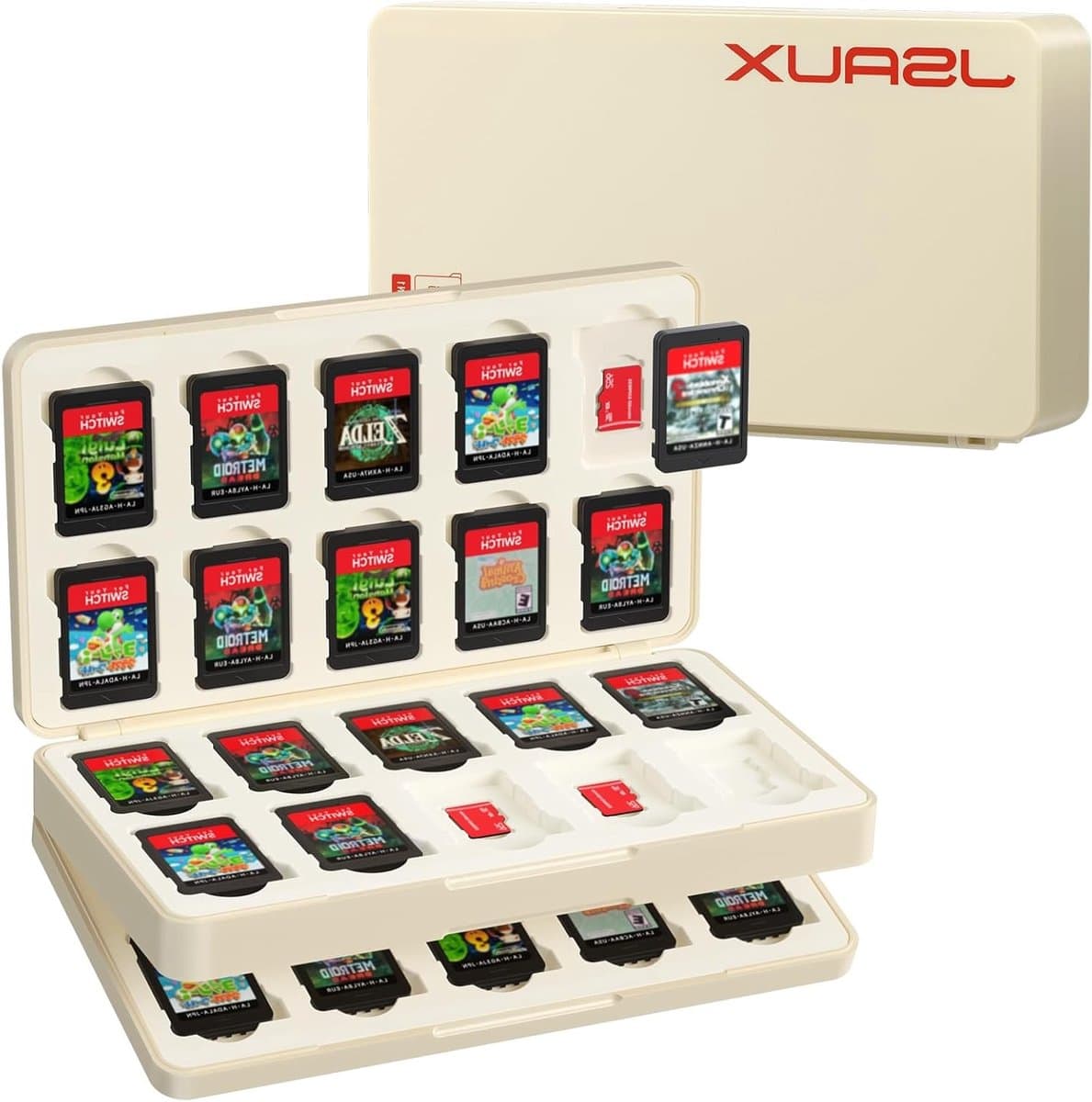 Game Card Opslagdoos voor Nintendo Switch, OLED en Lite - Draagbare Opberging met 40 Slots voor Game Cards en Micro SD Kaarten - Retro Rood/Wit