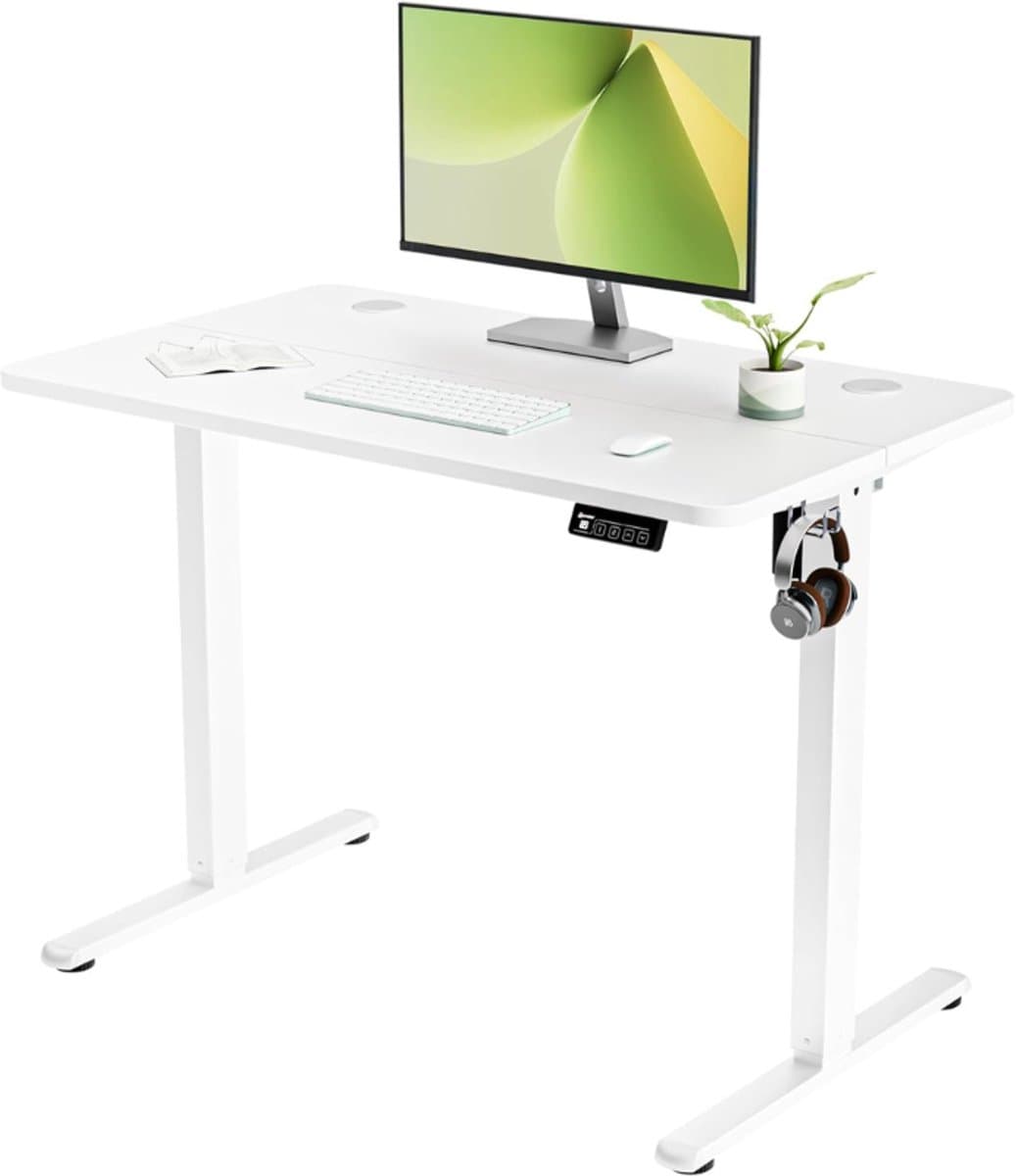ERGOMAKER Elektrisch in hoogte verstelbaar bureau, 100 x 60 cm, Elektrisch zit-sta bureau, Ergonomisch zit-sta bureau, Wit