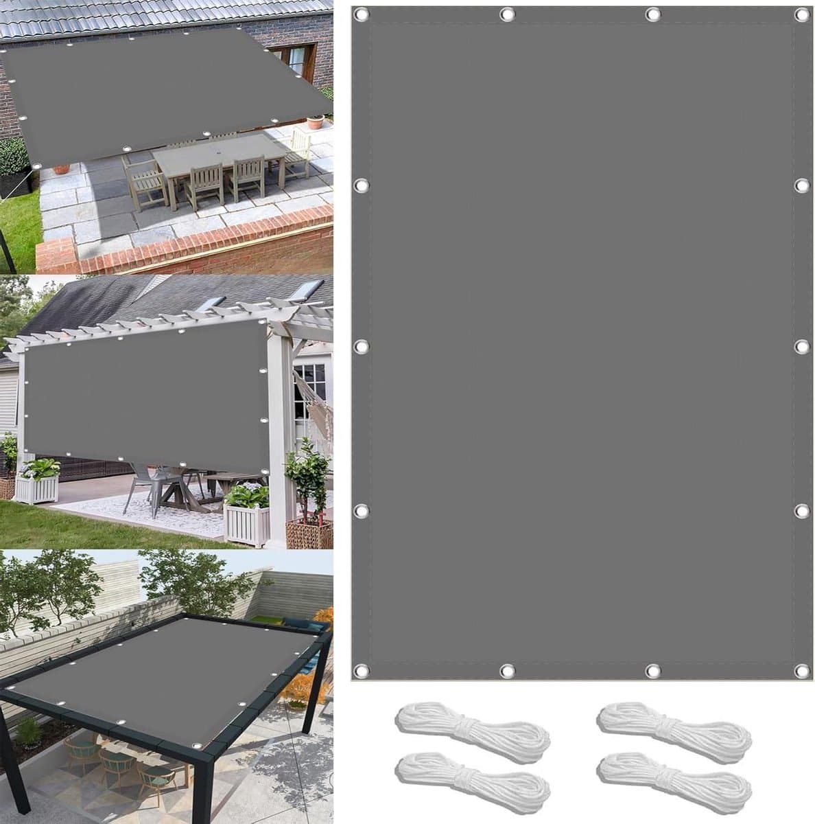 Zonweringsnet Rechthoekig 210 x 440 cm Waterdicht Zonwering met Uv-Bescherming, Weerbestendig Zonwering Privacy Scherm Voor Buiten, Balkon, Tuin, Terras, Lichtgrijze