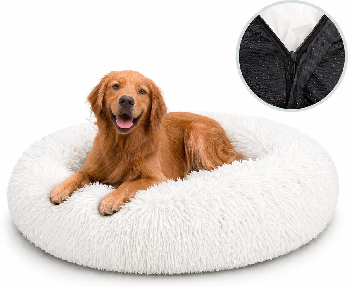 Behave Hondenmand Deluxe - Maat M - 60 cm - Hondenkussen - Hondenbed - Donutmand - Wasbaar - Fluffy - Donut - Wit