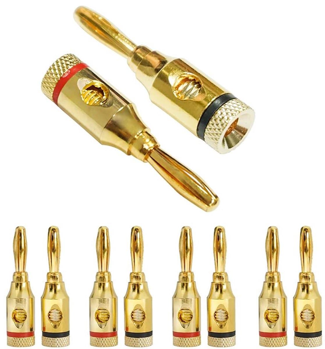 Banaanstekkers 24K Goud - Audio Jack Connectoren - Luidspreker Aansluiten - Corrosiebestendig - 5 Paren - Zwart Rood
