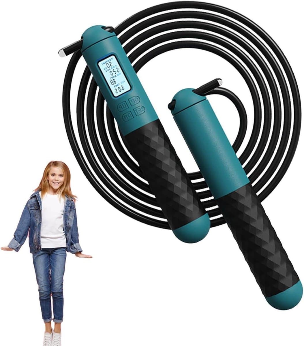 Springtouw met teller - Fitness touw - Training bijhouden - Geavanceerde monitoring - 3 meter - Zwart/Blauw