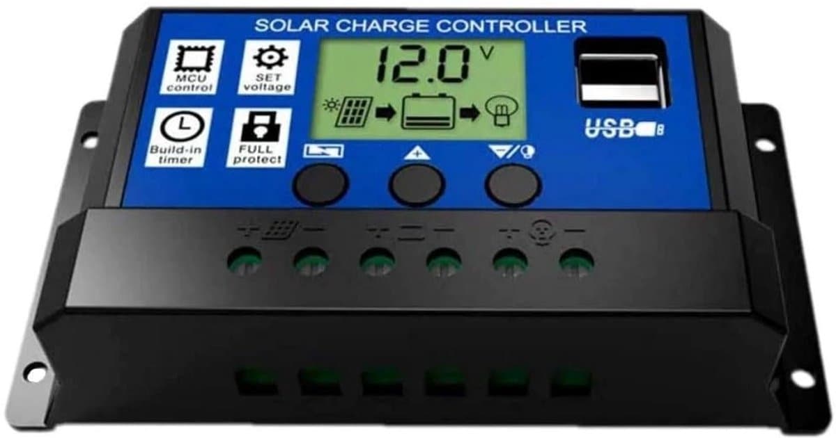 Allecto - Solar Panel Controller - 20A - USB Oplaadpoort - Slim ontwerp - Overcurrent bescherming - Geschikt voor 12V/24V systemen - Compact formaat