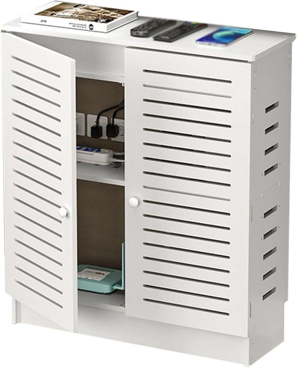 Opbergkast - Routerkast Verwarmer - Ruimte Organiseren - Verstelbare Planken - 78 x 71 cm - Wit