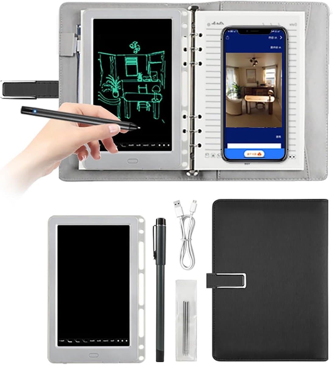Digitale Tekentablet - Slim Notitieboek - Creatief Werk - Directe Digitalisering - 4MB Opslag - Zwart