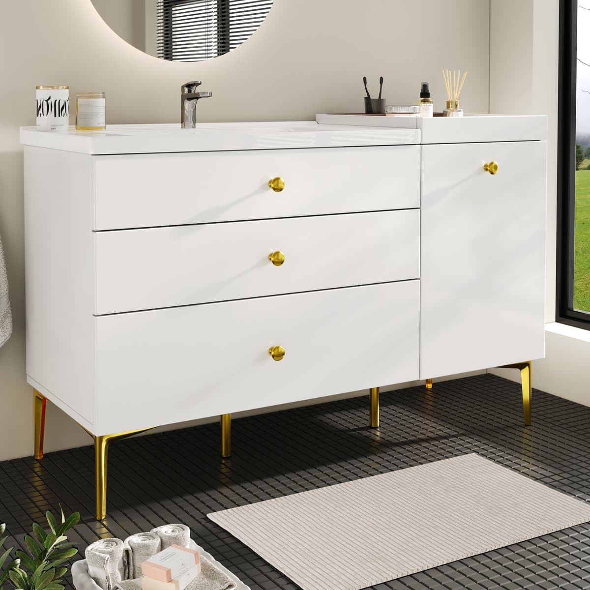 REDOM - Badmeubel Met Keramische Wastafel En Ladenkast - Modern - Voor Badkamer - MDF - Wit - 120 x 47,5 x 80 cm