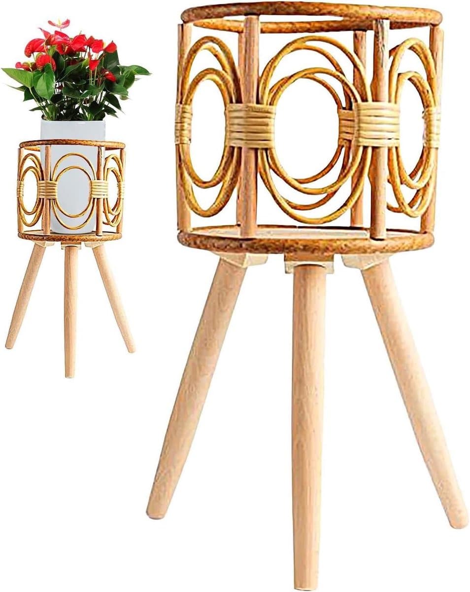 Houten Plantenstandaard - Bloempothouder - Planten Presenteren - Handgemaakte Stijl - 41 cm Hoog - Natuurlijk